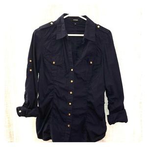 Navy & Gold Button Down Shirt (Stretch), tight fit